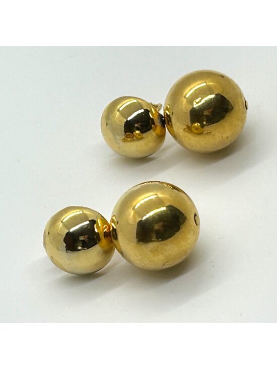 Estate Jewelry - Vintage Gold-tone Double Ball Earrings Screw Back Statement 1960 Mod Design MCM